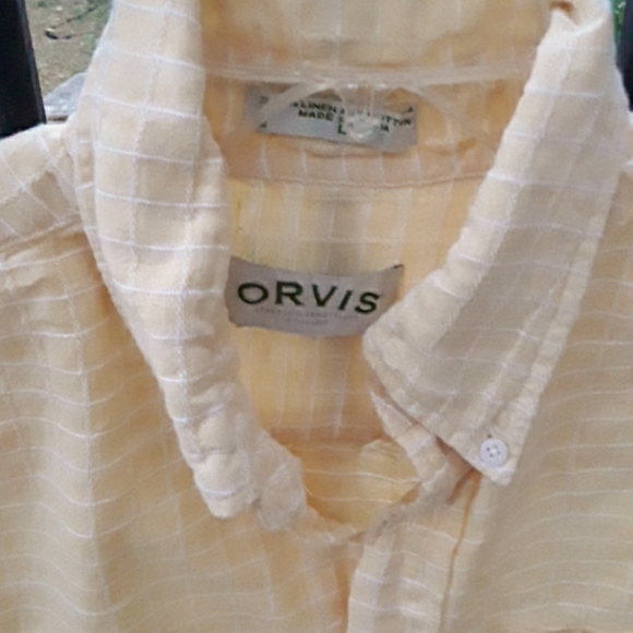 ORVIS Yellow Linen & Cotton Men's Casual Short-Sleeve Shirt Large - Picture 2 of 10